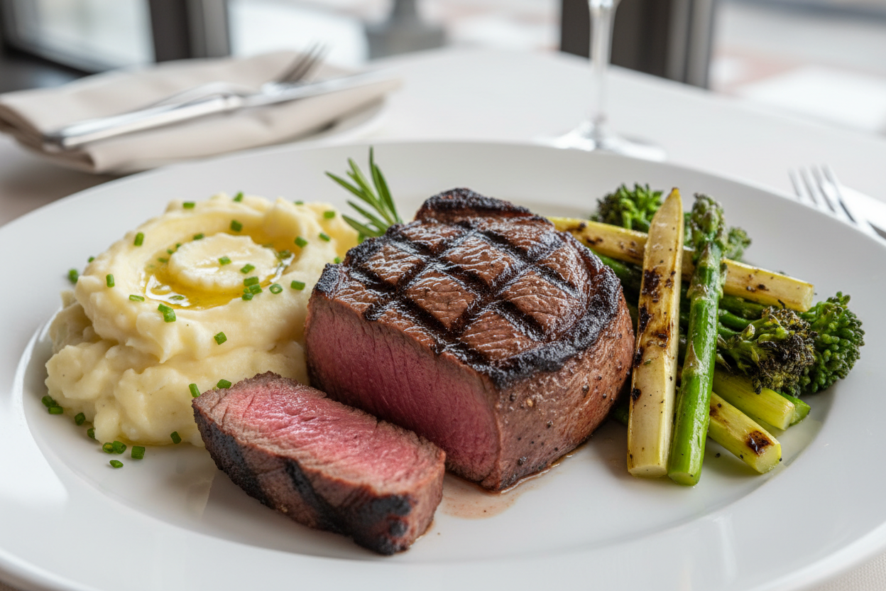 Juicy premium steak served with a view at karana Nusa lembongan